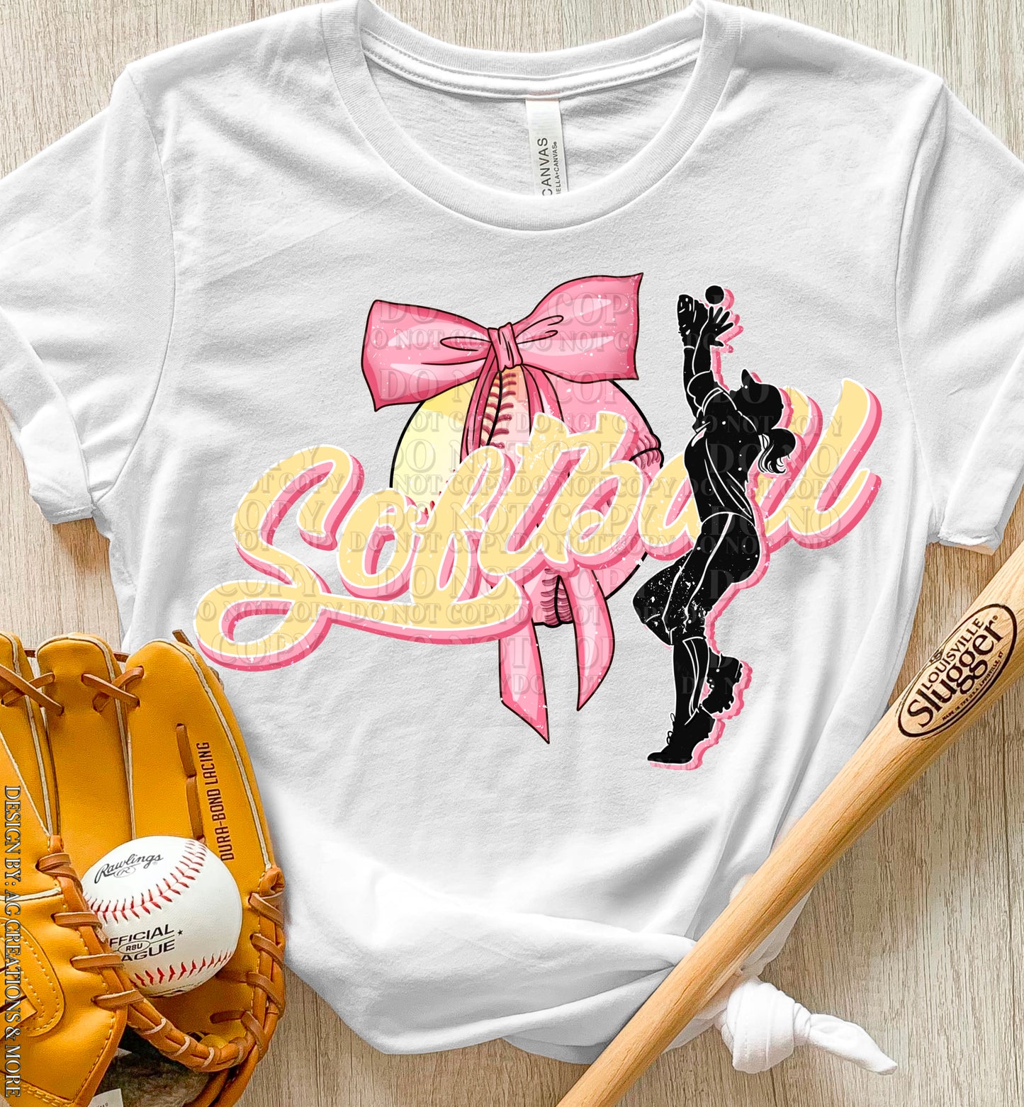Softball Pink (bow) Hoodie or Crew Neck