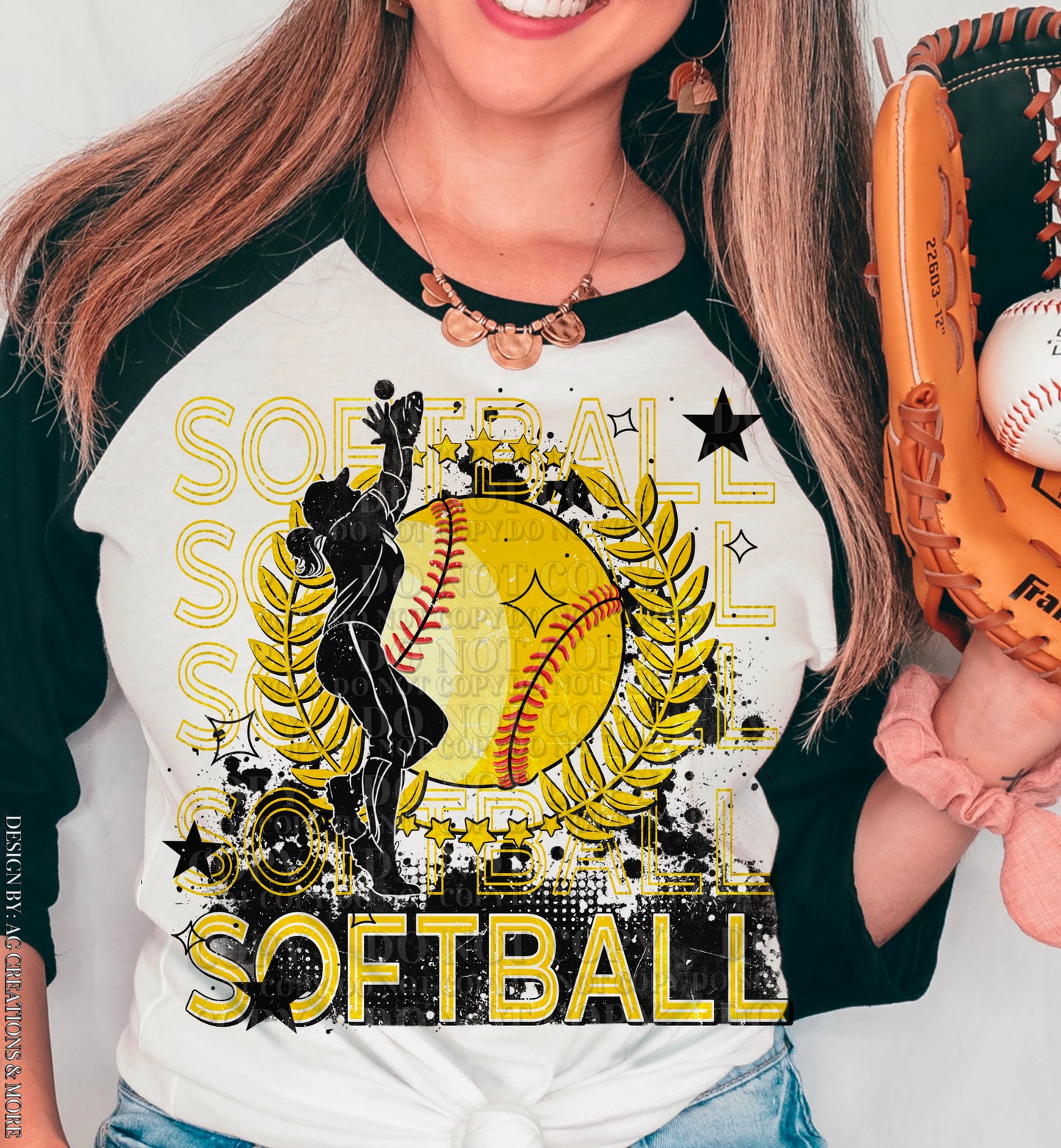 Softball Yellow Hoodie or Crew Neck