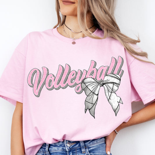 Volleyball Pink Bow  T-Shirt